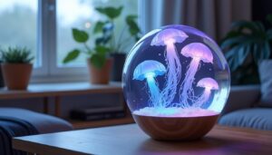 découvrez notre lampe d'ambiance led avec méduses flottantes, idéale pour une décoration apaisante et relaxante qui transforme votre intérieur en un havre de paix.